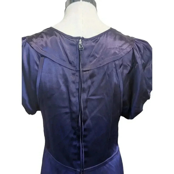 Leon Max Limited Edition Size M Deep Purple Puff Sleeve Chiffon Silk Dress - Picture 6 of 13